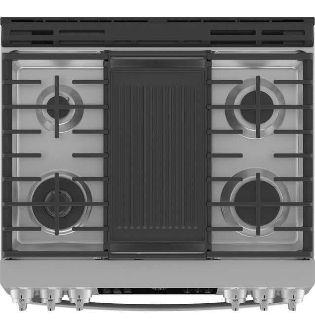 GE Profile P2S930YPFS  30" Smart Dual Fuel Slide-In Front-Control Fingerprint Resistant Range