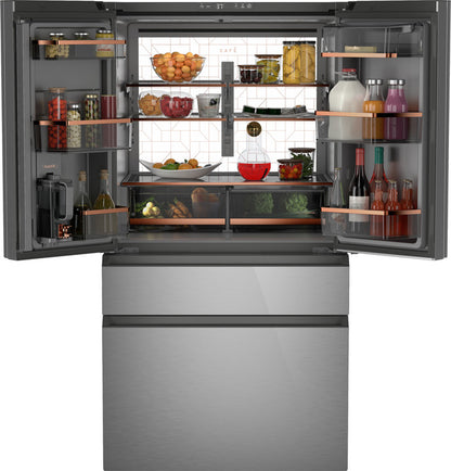 Cafe CGE29DM5TS5 ENERGY STAR 28.7 Cu. Ft. Smart 4-Door French-Door Refrigerator in Platinum Glass With Dual-Dispense AutoFill Pitcher